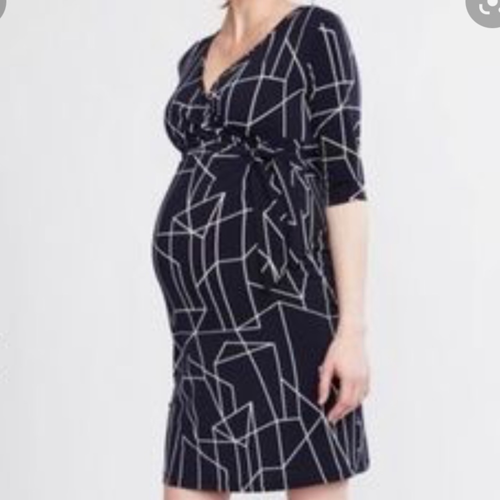 Ripe Maternity Navy Faux Wrap Geometric Dress|